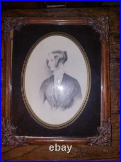 Extremely Rare Picture Late Georgian/early Victorian Lady Print On Stone Framed