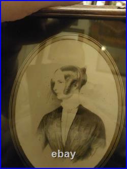 Extremely Rare Picture Late Georgian/early Victorian Lady Print On Stone Framed