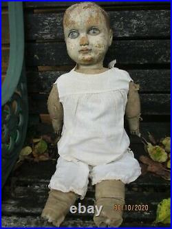 Extremely Rare Wooden Early Antique Folk Art Doll 50cm/20 Inches As Found