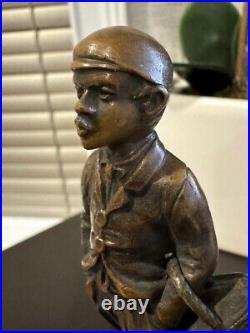 F. Thiermann bronze sculpture Rare young black boy subject well listed artist