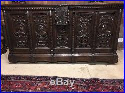 Fine Rare Early 16th Century Carved Gothic Portrait Oak Coffer Chest. C1500-1550