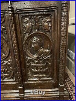 Fine Rare Early 16th Century Carved Gothic Portrait Oak Coffer Chest. C1500-1550
