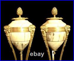 French Empire, early 19Th C, Rare SIX CARIATID Bronze PAIR VASE, CASSOLETTE