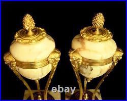 French Empire, early 19Th C, Rare SIX CARIATID Bronze PAIR VASE, CASSOLETTE