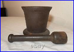 HUGE rare antique early 19th century handmade solid cast iron mortar and pestle