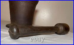 HUGE rare antique early 19th century handmade solid cast iron mortar and pestle