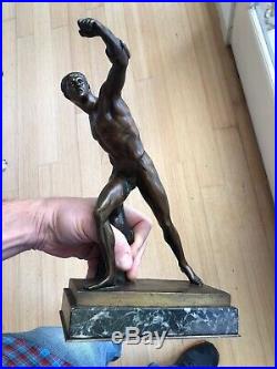 Impressive Rare Early 20thc Grand Tour Bronze Sculpture Of Nude Man