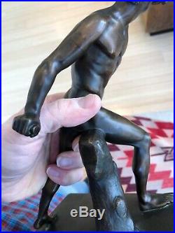 Impressive Rare Early 20thc Grand Tour Bronze Sculpture Of Nude Man