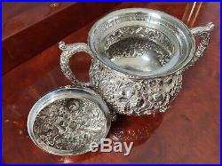 Kirk Stieff Baltimore Sterling Silver RARE EARLY 3 piece Tea Set Repousse c1900