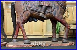 LARGE RARE PAIR EARLY 19thc ASIAN POLYCHROME CARVED HORSES WITH MUGHAL RIDERS