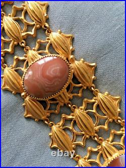 Large Georgian Antique early 19th agate cabochon gilt bracelet rare panel