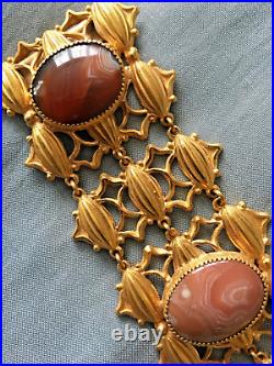 Large Georgian Antique early 19th agate cabochon gilt bracelet rare panel