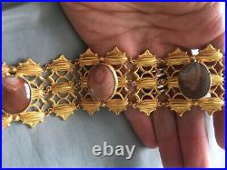 Large Georgian Antique early 19th agate cabochon gilt bracelet rare panel