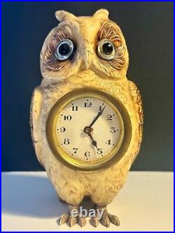 Large Owl Celluloid/Bakelite 1920's Antique Clock, RARE