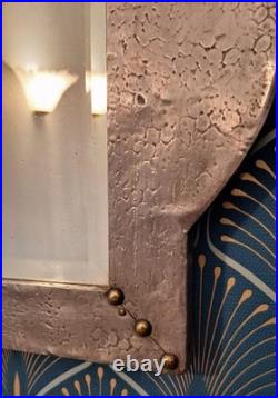Large Rare Arts & Crafts'silval' Hammered Pewter Wall Mirror, Original Plate
