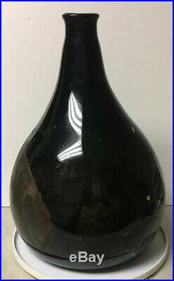 Lg Rare Early Apothecary Pearshape Bulbous Dark Glass Bottle Globe Painted Label