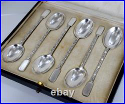 Mappin & Webb 6 Solid Silver Spoons HM1918 Rare Modernist Design Cased 55g