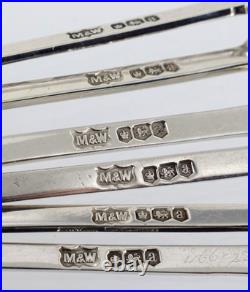 Mappin & Webb 6 Solid Silver Spoons HM1918 Rare Modernist Design Cased 55g