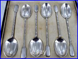Mappin & Webb 6 Solid Silver Spoons HM1918 Rare Modernist Design Cased 55g
