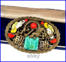Max Neiger Czech Rare Antique Brooch Early Art Deco Jade Peking Gr Glass Dragon