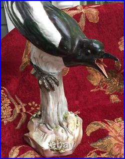 Meissen Porcelain Magpie Bird on Stump Rare large