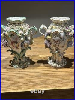 Minton Flower Encrusted Porcelain Vases c1830 Hand Painted & Gilt, Rare Pair
