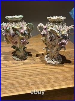 Minton Flower Encrusted Porcelain Vases c1830 Hand Painted & Gilt, Rare Pair