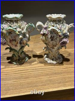 Minton Flower Encrusted Porcelain Vases c1830 Hand Painted & Gilt, Rare Pair
