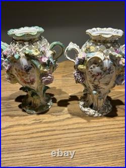 Minton Flower Encrusted Porcelain Vases c1830 Hand Painted & Gilt, Rare Pair