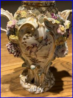 Minton Flower Encrusted Porcelain Vases c1830 Hand Painted & Gilt, Rare Pair
