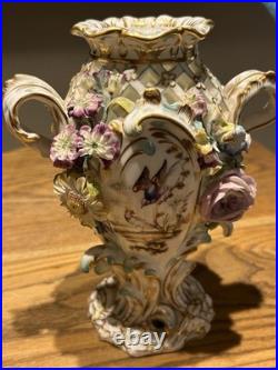 Minton Flower Encrusted Porcelain Vases c1830 Hand Painted & Gilt, Rare Pair