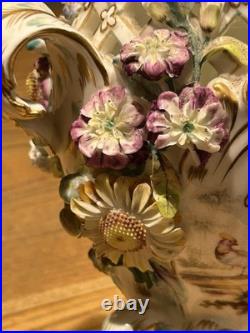 Minton Flower Encrusted Porcelain Vases c1830 Hand Painted & Gilt, Rare Pair