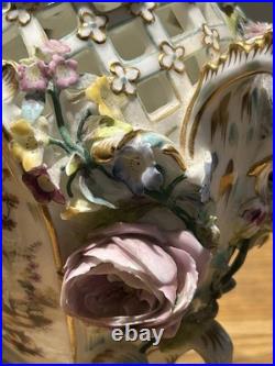 Minton Flower Encrusted Porcelain Vases c1830 Hand Painted & Gilt, Rare Pair