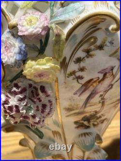 Minton Flower Encrusted Porcelain Vases c1830 Hand Painted & Gilt, Rare Pair