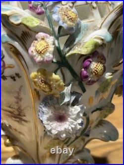 Minton Flower Encrusted Porcelain Vases c1830 Hand Painted & Gilt, Rare Pair