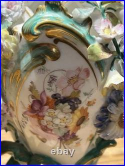 Minton Flower Encrusted Porcelain Vases c1830 Hand Painted & Gilt, Rare Pair