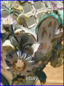 Minton Flower Encrusted Porcelain Vases c1830 Hand Painted & Gilt, Rare Pair