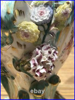Minton Flower Encrusted Porcelain Vases c1830 Hand Painted & Gilt, Rare Pair