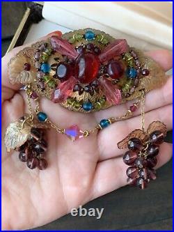 Miriam Haskell brooch Large Vintage Antique Early 1940 Fruit Salad Leaf Rare Pin