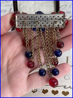 Miriam Haskell brooch Red Blue Berry Vintage Antique Early 1940s WW2 Era Rare