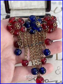 Miriam Haskell brooch Red Blue Berry Vintage Antique Early 1940s WW2 Era Rare