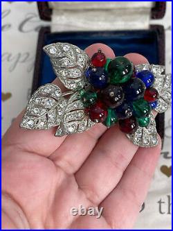 Miriam Haskell brooch Vintage Antique Early 1940s WW2 Era Multi Glass Fruit Rare