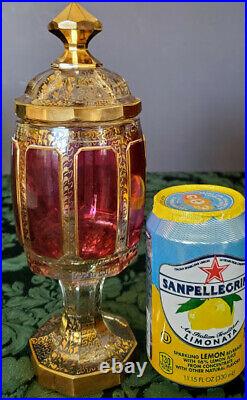 Moser Rare Early1900's Hand Made Ruby Cabochon's Gold Gilded Chalice Lid