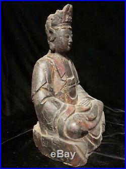 Nice rare authentic early Chinese wooden Ming Dynasty Quan Yin statue 16th c