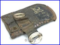 Old Vintage Rare Early Handmade Unique Original Leather Brass Belt Pocket Pouch