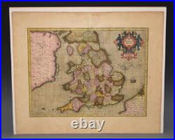 Original Antique Engraved Early Rare Map Anglia Regnum England 1595 Mercator