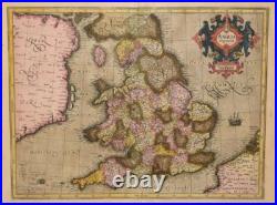 Original Antique Engraved Early Rare Map Anglia Regnum England 1595 Mercator