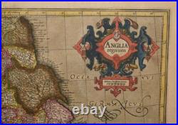 Original Antique Engraved Early Rare Map Anglia Regnum England 1595 Mercator