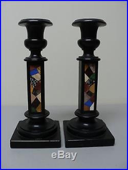 PAIR RARE LATE 18th-EARLY 19th C. PIETRA DURA HARD STONE / MARBLE CANDLE HOLDERS