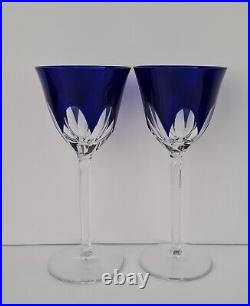 Pair Antique Bohemian Moser Cobalt Blue Wine Hock Glasses, 1920, Rare